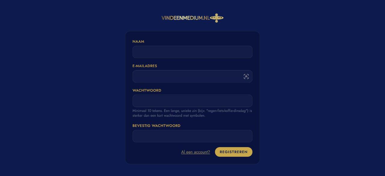 Registratieformulier met velden voor naam, e-mailadres en wachtwoord