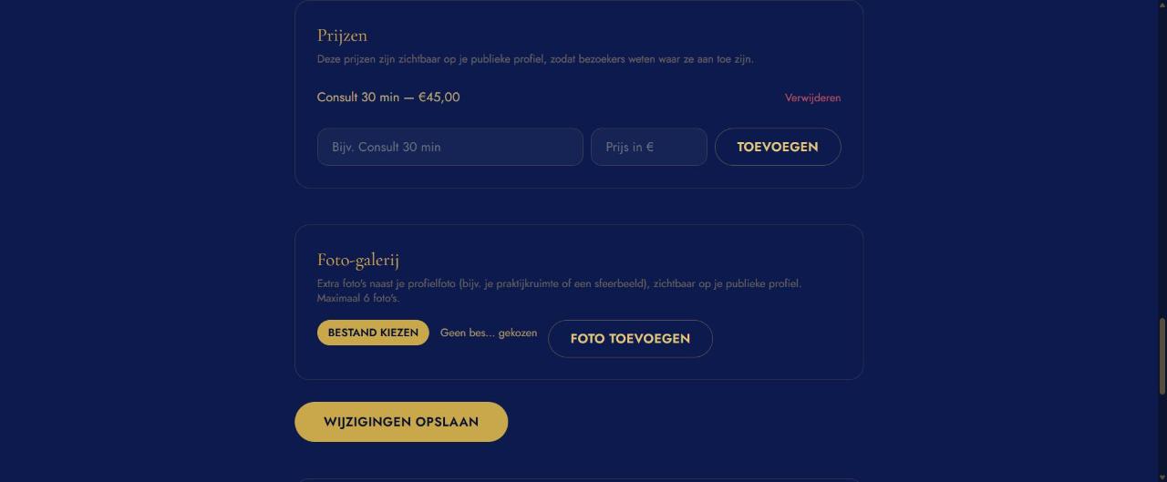 Een toegevoegde prijs 'Consult 30 min — €45,00' in de prijzenlijst