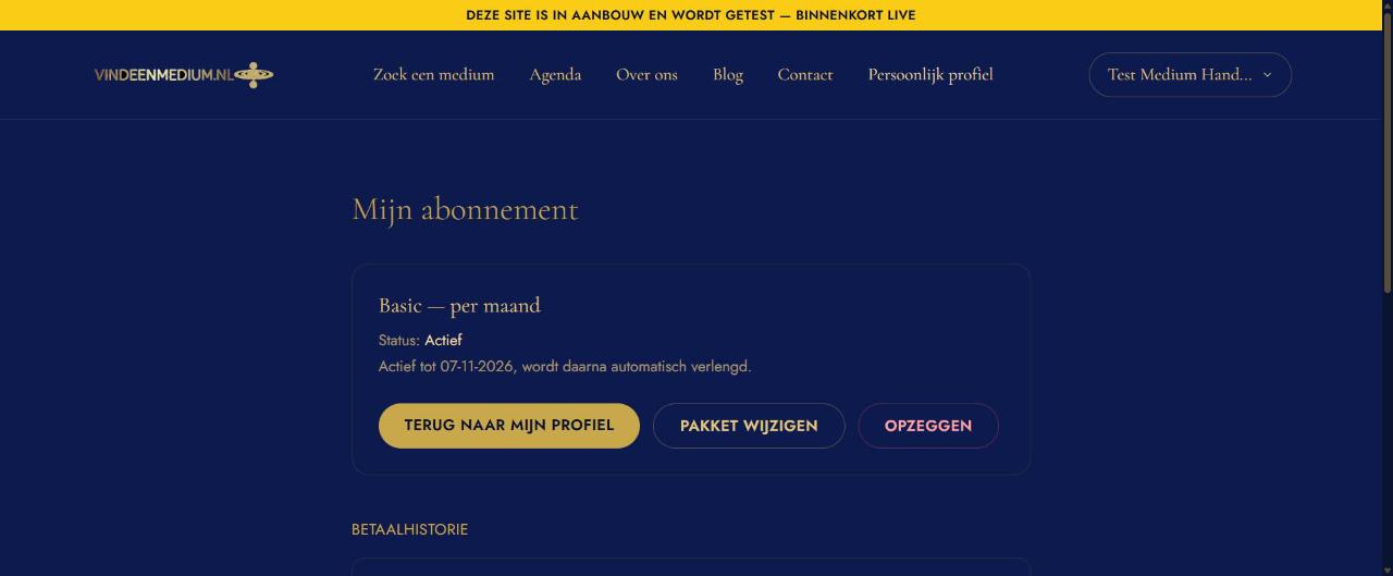 Abonnementenpagina met status Actief en de datum waartoe het geldig is